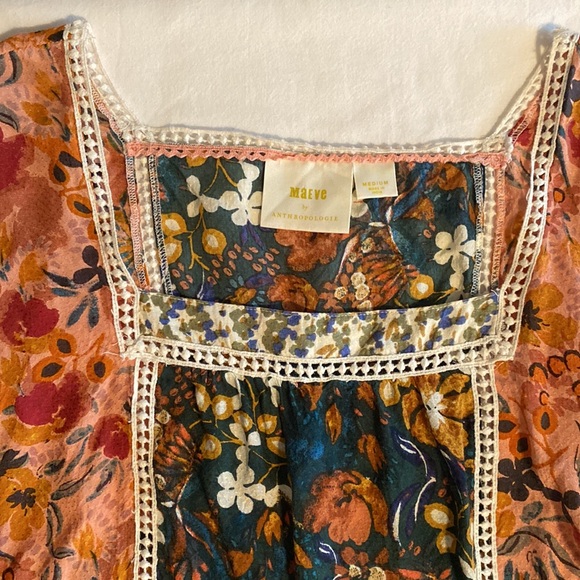 Anthropologie Maeve Nikki Peasant Blouse bohemian balloon sleeve crochet floral - Picture 4 of 15